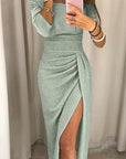 Abendkleid Damen Schulterfrei | Kleid mit Schlitz Midi