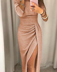 Abendkleid Damen Schulterfrei | Kleid mit Schlitz Midi