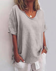 Bluse Damen V Ausschnitt | Lockeres Oberteil Kurzarm