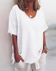 Bluse Damen V Ausschnitt | Lockeres Oberteil Kurzarm