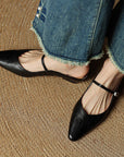 Damen Flache Mules Mit Spitzer Zehenpartie Und Riemchen | Schnalle
