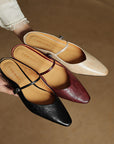 Damen Flache Mules Mit Spitzer Zehenpartie Und Riemchen | Schnalle