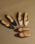 Damen Flache Mules Mit Spitzer Zehenpartie Und Riemchen | Schnalle