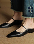 Damen Flache Mules Mit Spitzer Zehenpartie Und Riemchen | Schnalle