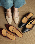 Damen Flache Mules Mit Spitzer Zehenpartie Und Riemchen | Schnalle