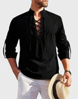 Hemd Herren Stehkragen | Langarm Shirt mit Schnürung