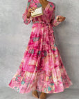 Hochzeitsgast Maxikleid Damen | Wickelkleid mit V-Ausschnitt und Print