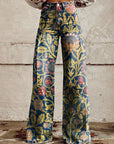 Jeans Damen Blumenmuster | Weite Jeans Hohe Taille