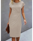 Kleid Damen Midi | Elegantes Kurzarmkleid mit Figurbetonter Passform