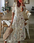 Maxikleid Damen | Sommerkleid mit V-Ausschnitt und Print
