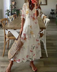 Maxikleid Damen | Sommerkleid mit V-Ausschnitt und Print