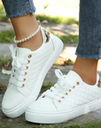 Plateau Sneaker Damen | Gestepptes Design mit Schnürung