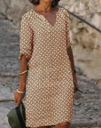 Sommerkleid Damen Kurzarm | Minikleid mit V-Ausschnitt und Muster