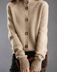 Strickjacke Damen mit Knöpfen | Strickcardigan mit Stehkragen