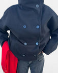 Übergangsjacke Damen Kurz | Zweireihiger Mantel mit Stehkragen