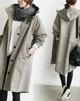 Übergangsjacke Damen Lang | Trenchcoat mit Kapuze