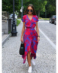 Wickelkleid Damen Midi | Kleid mit V-Ausschnitt und Print