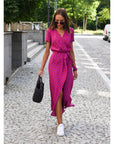 Wickelkleid Damen Midi | Kleid mit V-Ausschnitt und Print