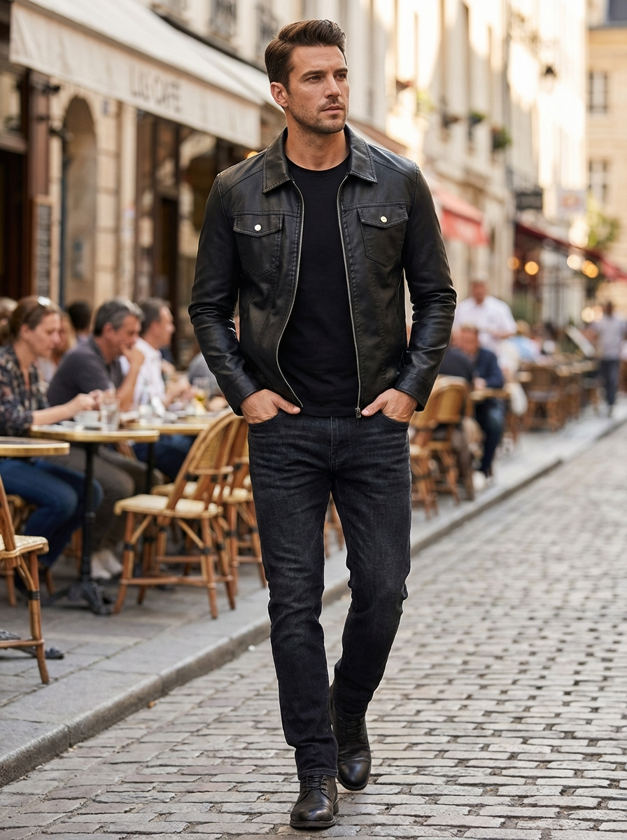 Herrenjacke Mit Langen Ärmeln Kragen Und Reißverschluss | Doppelte Tasche