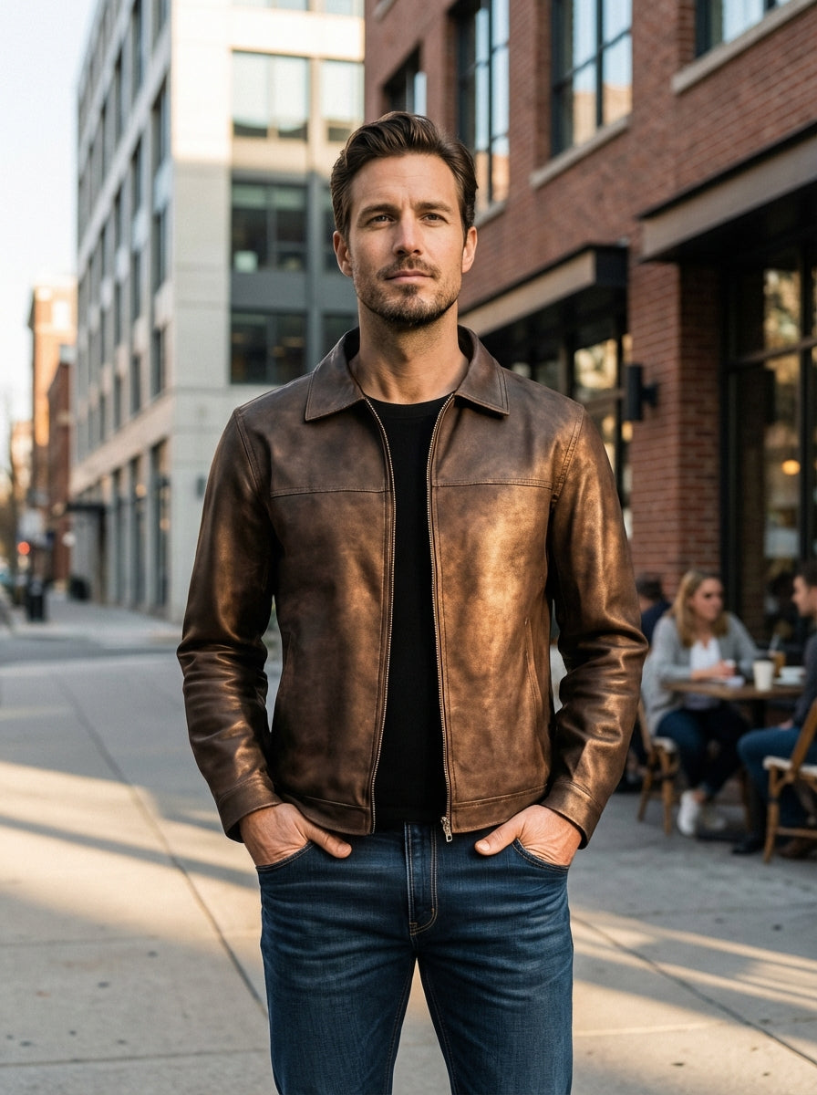 Herren Kragen Langen Ärmeln Reissverschluss Jacke | Klassisch