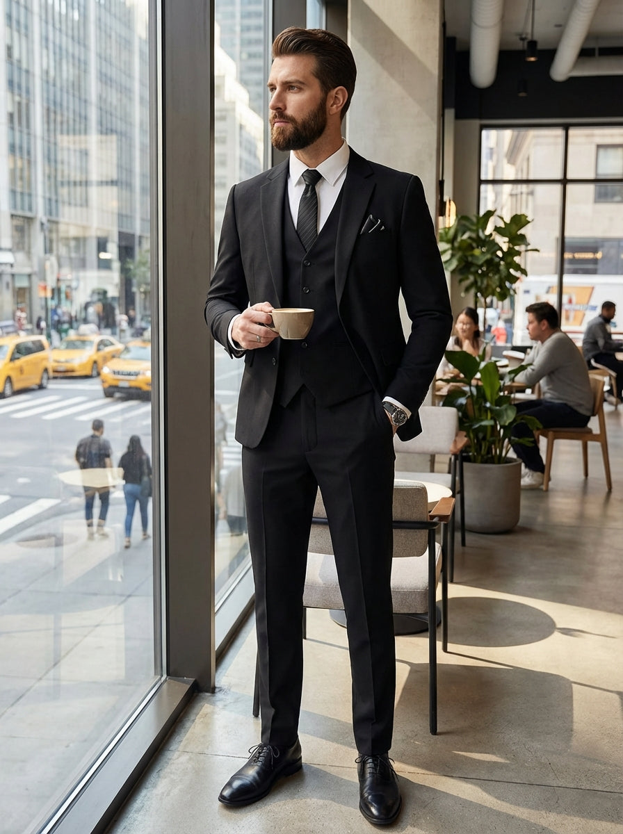 Herren Langem Ärmel V-ausschnitt Und Schmaler Passform Anzugset | Formell