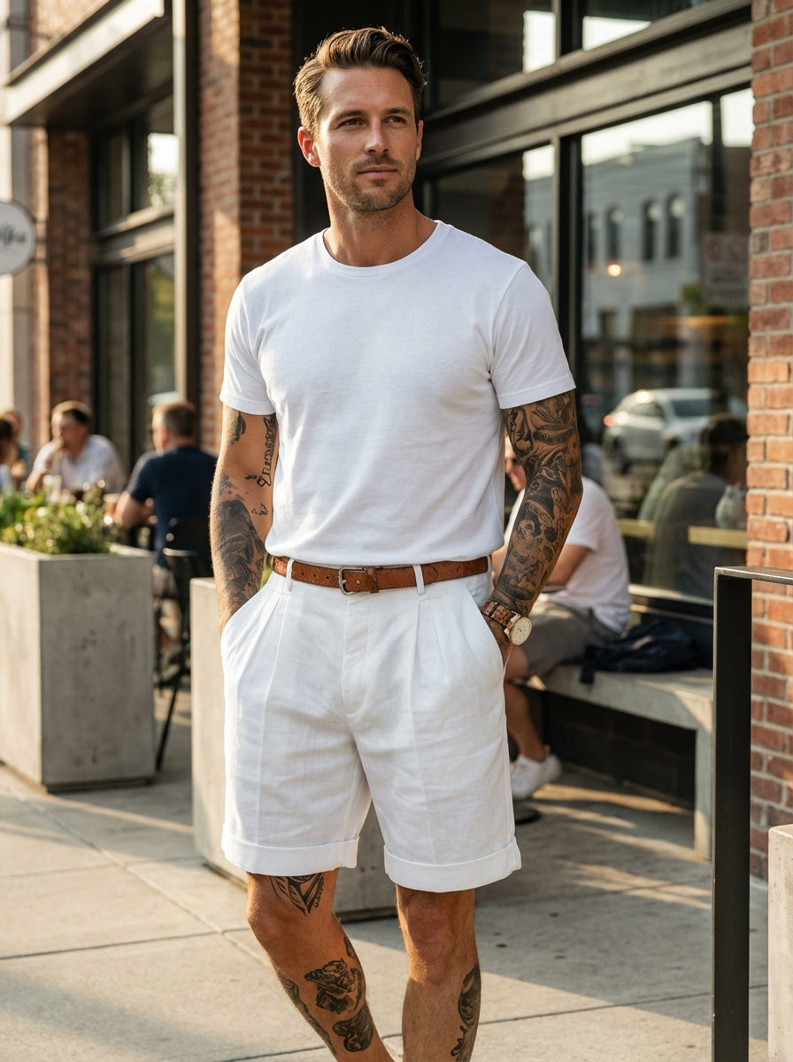 Herren Falten Schlanke Passform Kurze Hosen | Gerollter Saum