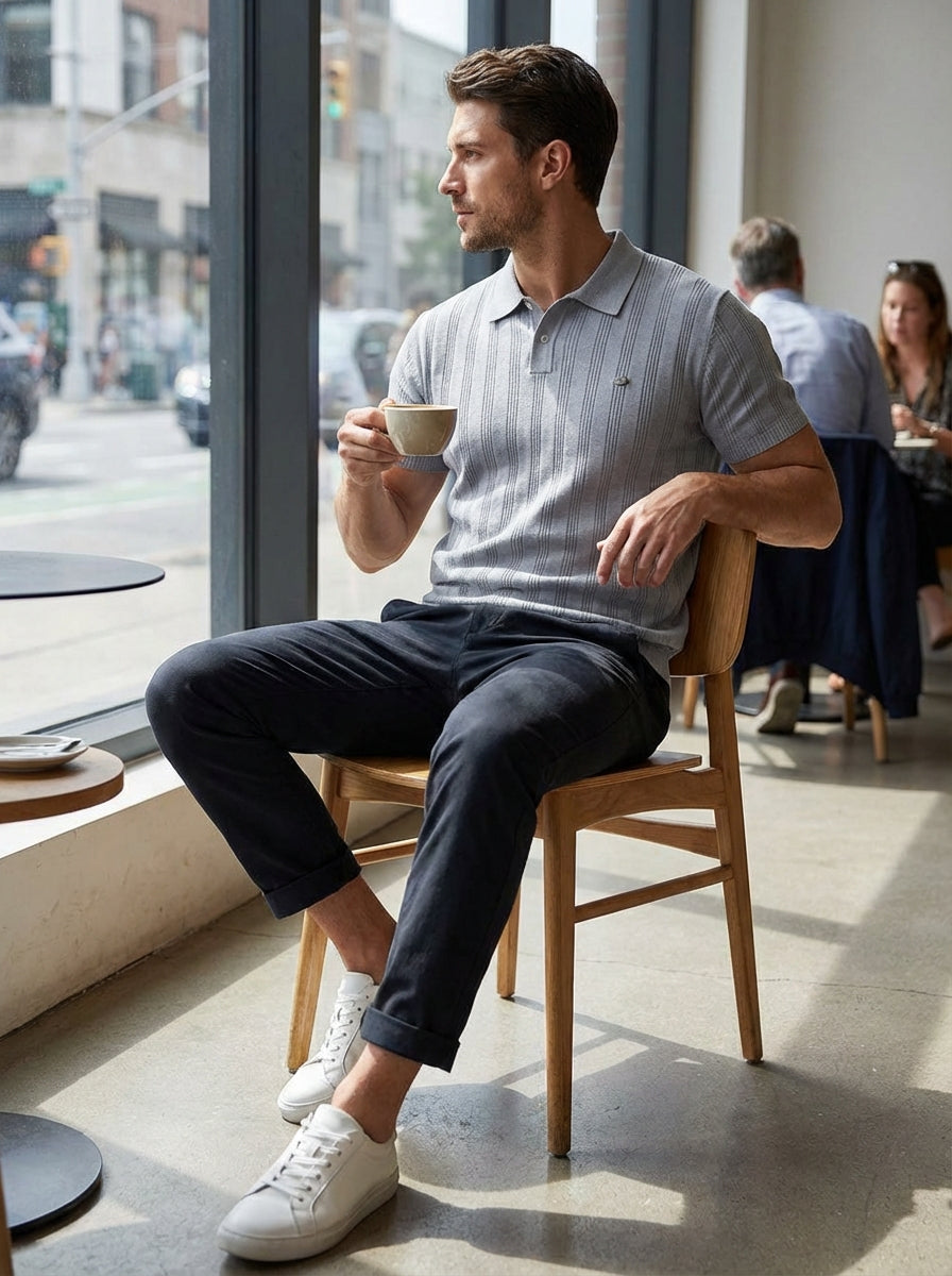Herren Kragen Kurzen Ärmeln Knöpfen Polo Hemd | Gerippt