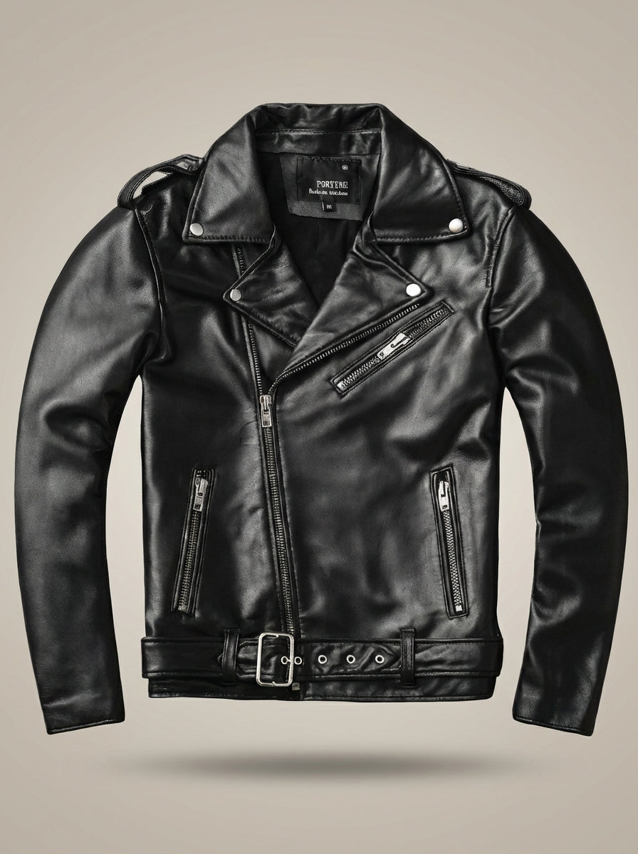 Herren Langen Ärmeln Kragen Reißverschluss Bikerjacke | Gürtel