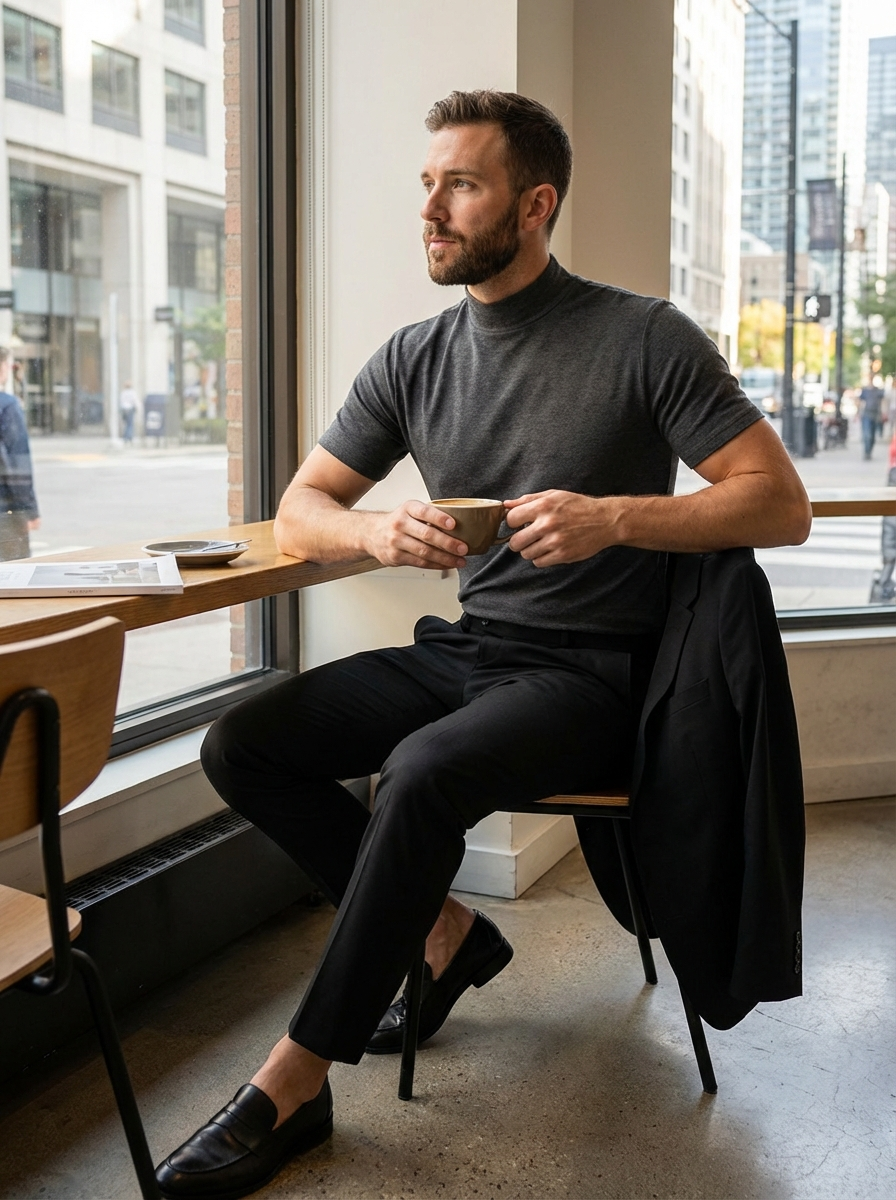 Herren Kurzem Ärmel Stehkragen T-Shirt | Schmale Passform