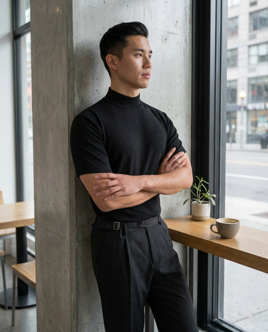 Herren Kurzem Ärmel Stehkragen T-Shirt | Schmale Passform