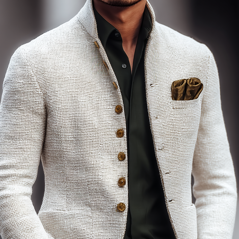 Herren Langen Ärmeln Stehkragen Und Knöpfen Blazer | Gestrickt