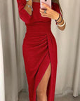 Abendkleid Damen Schulterfrei | Kleid mit Schlitz Midi