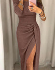 Abendkleid Damen Schulterfrei | Kleid mit Schlitz Midi