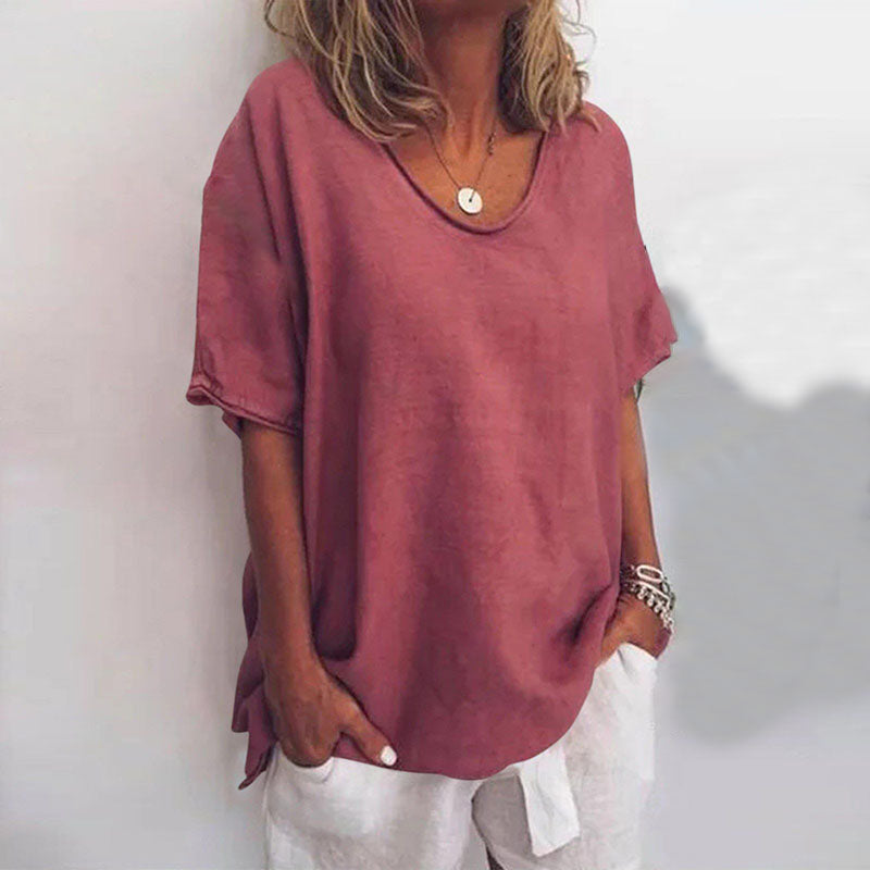 Bluse Damen V Ausschnitt | Lockeres Oberteil Kurzarm