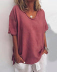 Bluse Damen V Ausschnitt | Lockeres Oberteil Kurzarm