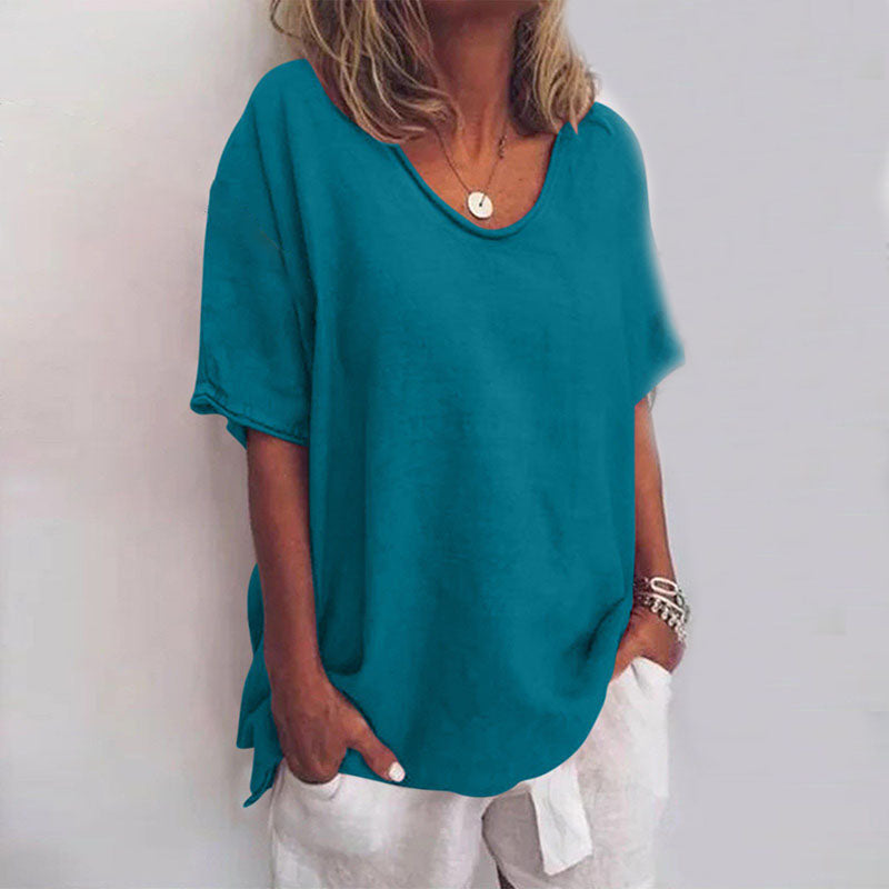 Bluse Damen V Ausschnitt | Lockeres Oberteil Kurzarm
