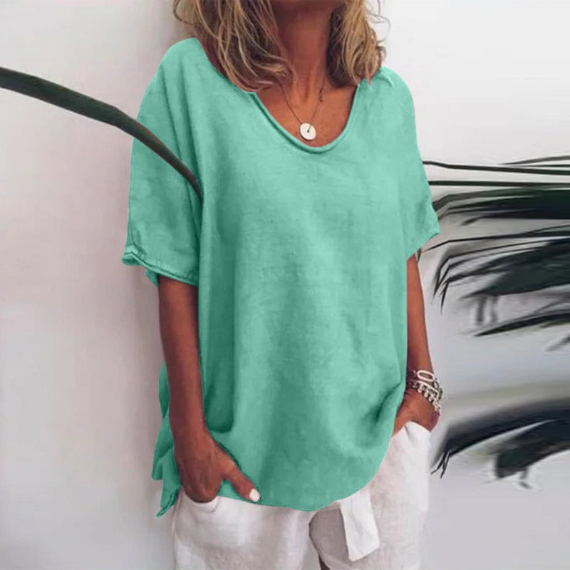 Bluse Damen V Ausschnitt | Lockeres Oberteil Kurzarm