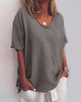 Bluse Damen V Ausschnitt | Lockeres Oberteil Kurzarm