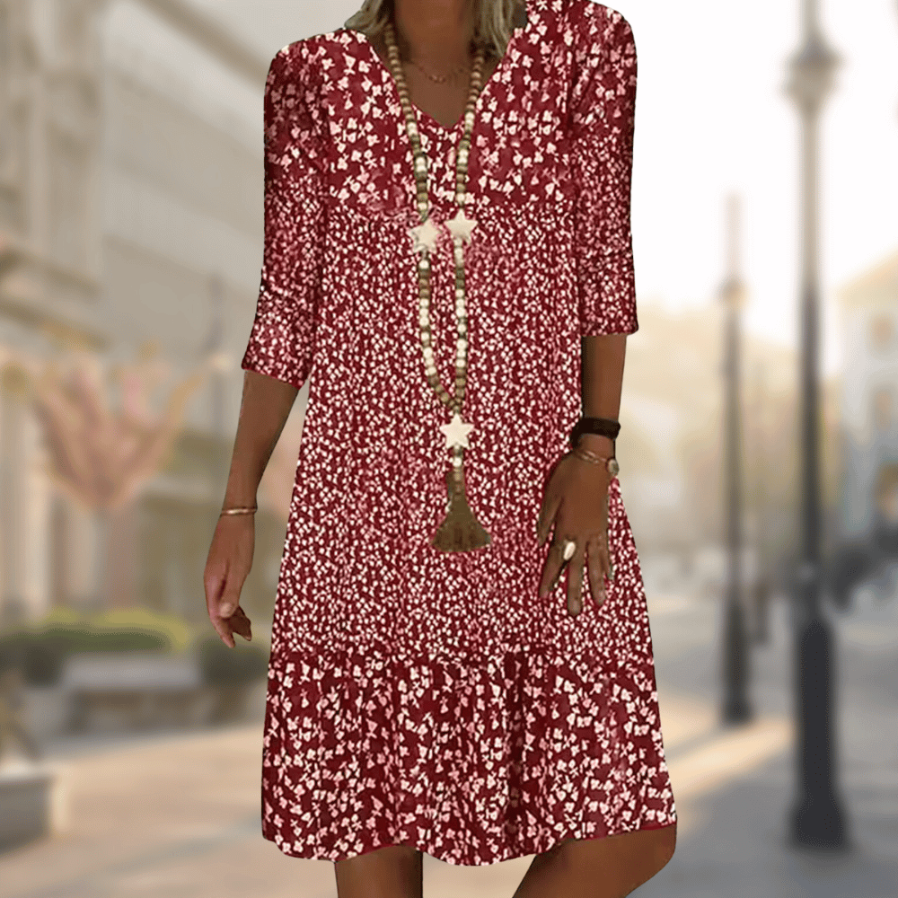 Boho Sommerkleid Damen mit V-Ausschnitt Hals | Mini