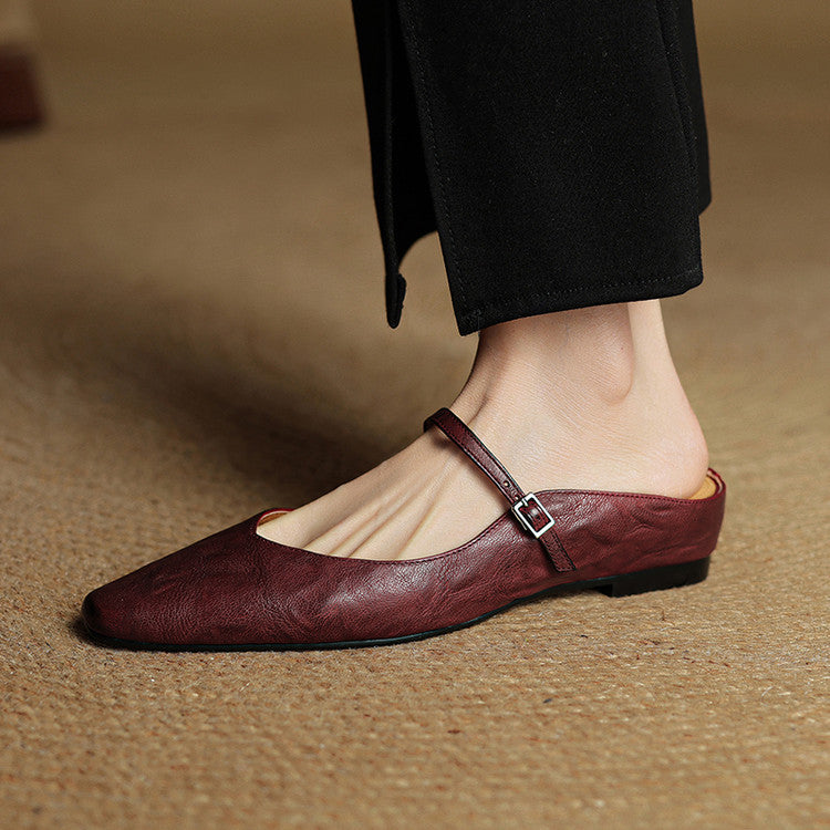 Damen Flache Mules Mit Spitzer Zehenpartie Und Riemchen | Schnalle