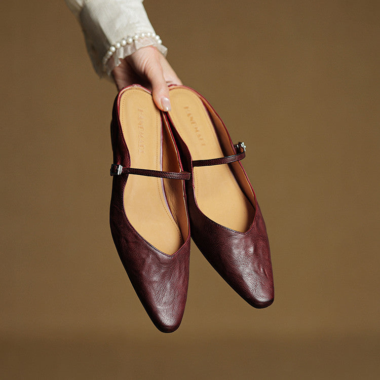 Damen Flache Mules Mit Spitzer Zehenpartie Und Riemchen | Schnalle