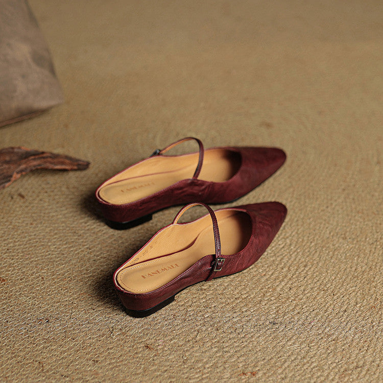 Damen Flache Mules Mit Spitzer Zehenpartie Und Riemchen | Schnalle