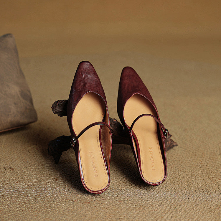Damen Flache Mules Mit Spitzer Zehenpartie Und Riemchen | Schnalle