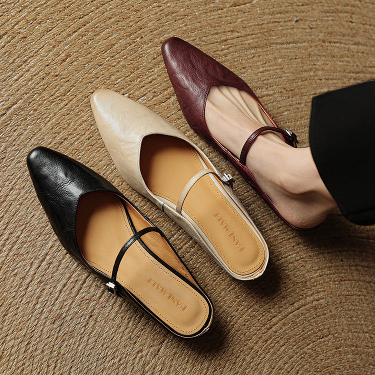 Damen Flache Mules Mit Spitzer Zehenpartie Und Riemchen | Schnalle