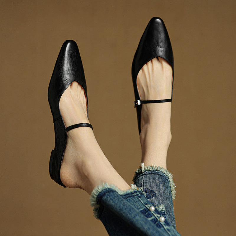 Damen Flache Mules Mit Spitzer Zehenpartie Und Riemchen | Schnalle