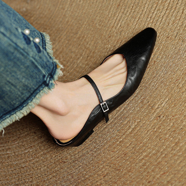 Damen Flache Mules Mit Spitzer Zehenpartie Und Riemchen | Schnalle