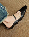 Damen Flache Mules Mit Spitzer Zehenpartie Und Riemchen | Schnalle