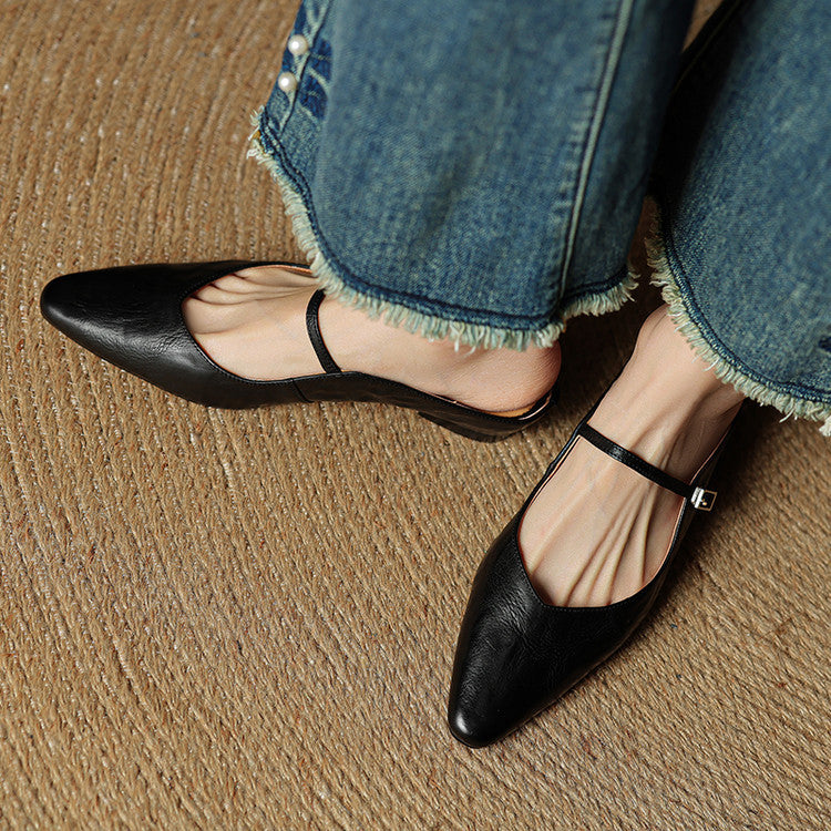 Damen Flache Mules Mit Spitzer Zehenpartie Und Riemchen | Schnalle