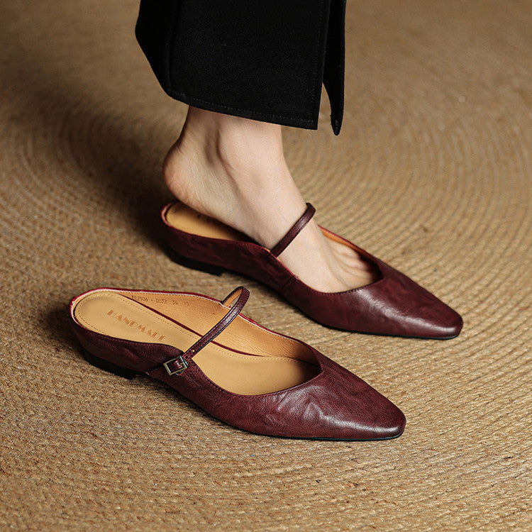 Damen Flache Mules Mit Spitzer Zehenpartie Und Riemchen | Schnalle