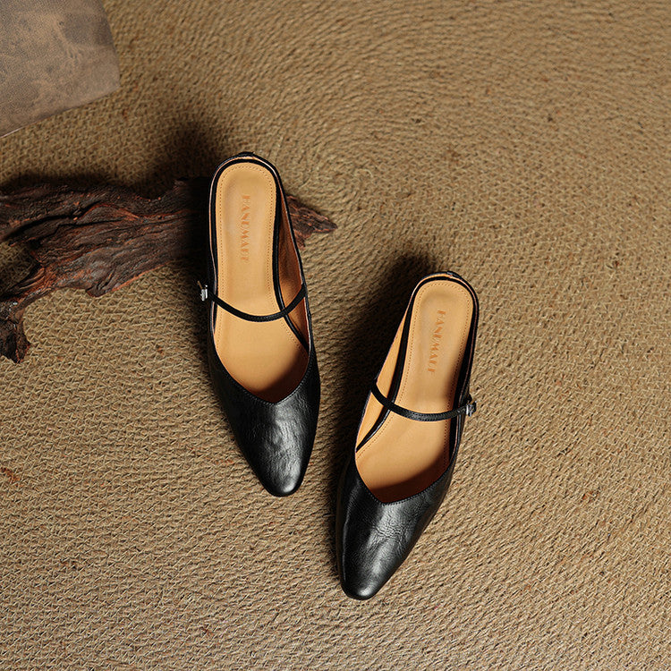Damen Flache Mules Mit Spitzer Zehenpartie Und Riemchen | Schnalle